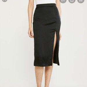 Abercrombie High Slit Black Satin Midi Skirt in Sz XL
